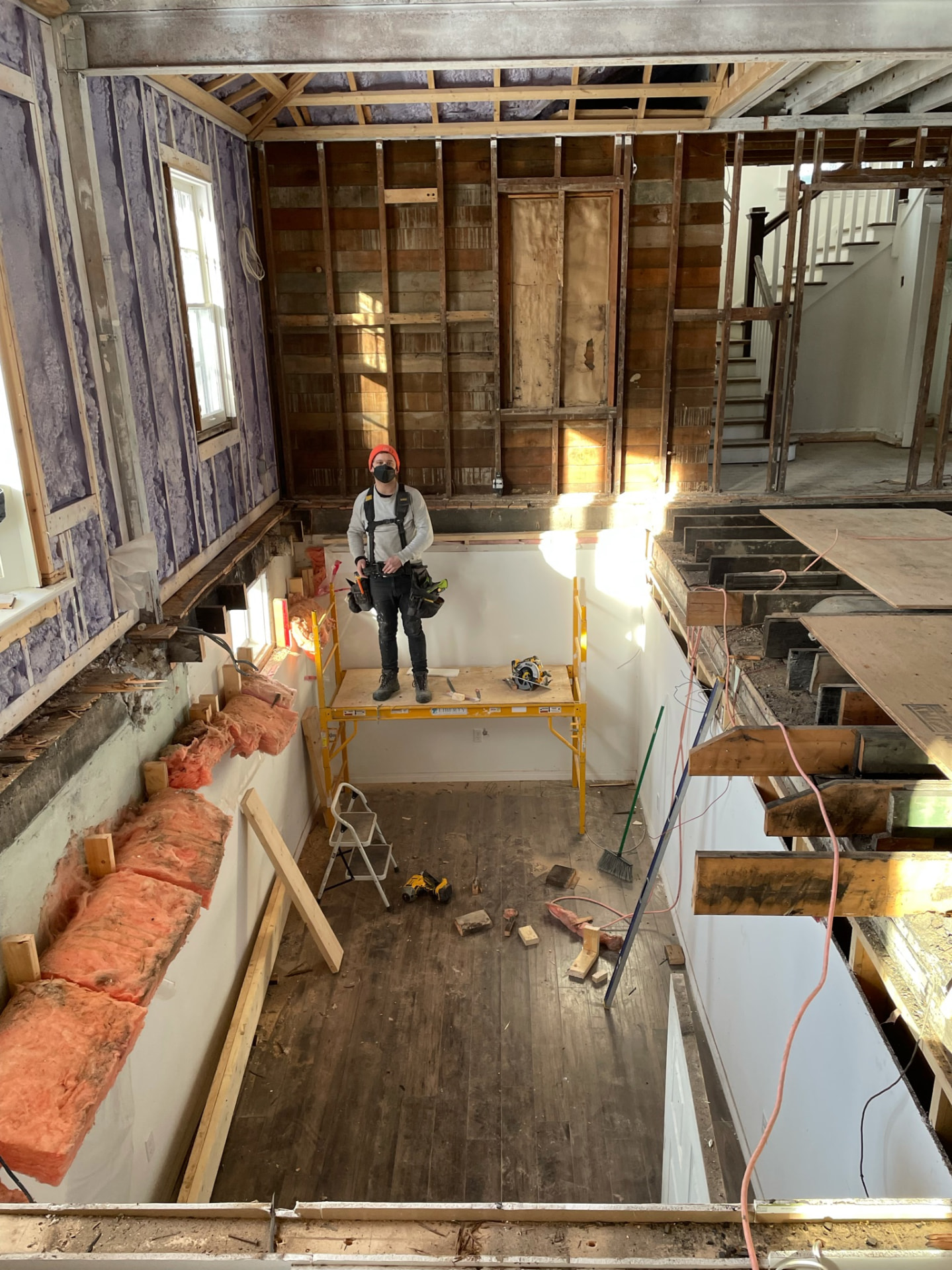 Two-storey construction area during the deep renovation