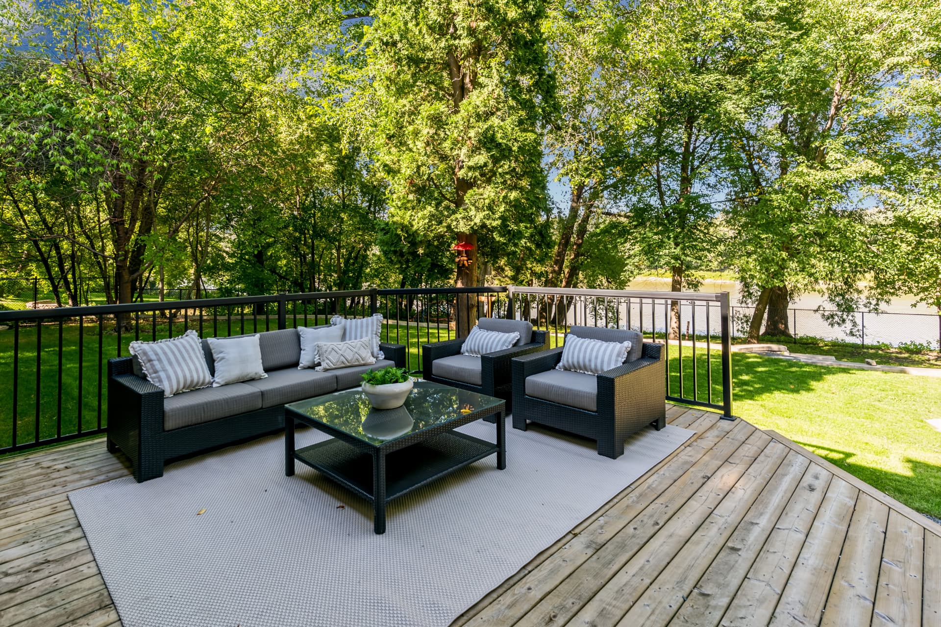 Deck seating overlooking the Red River