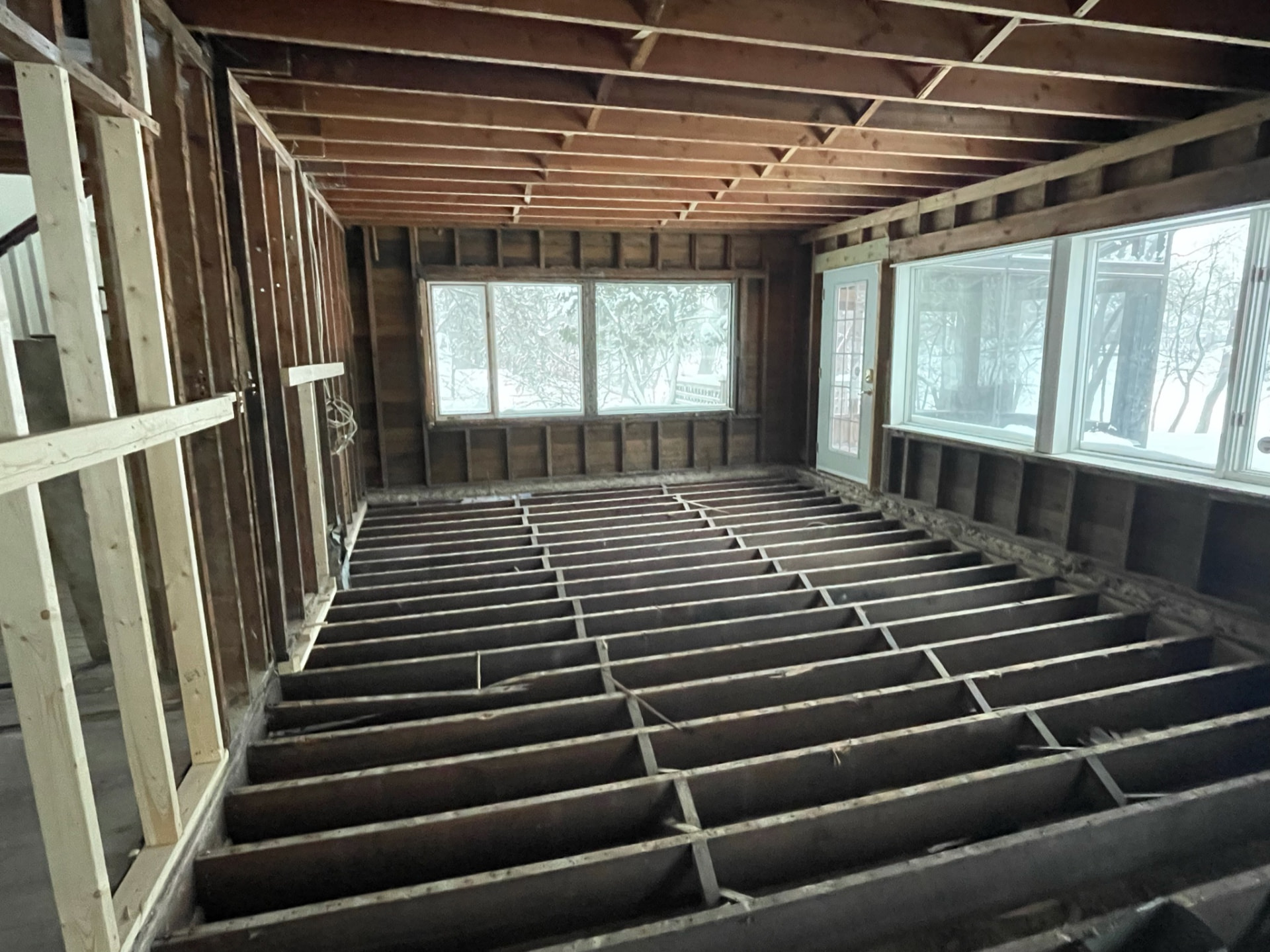 First-floor room fully gutted down to the studs